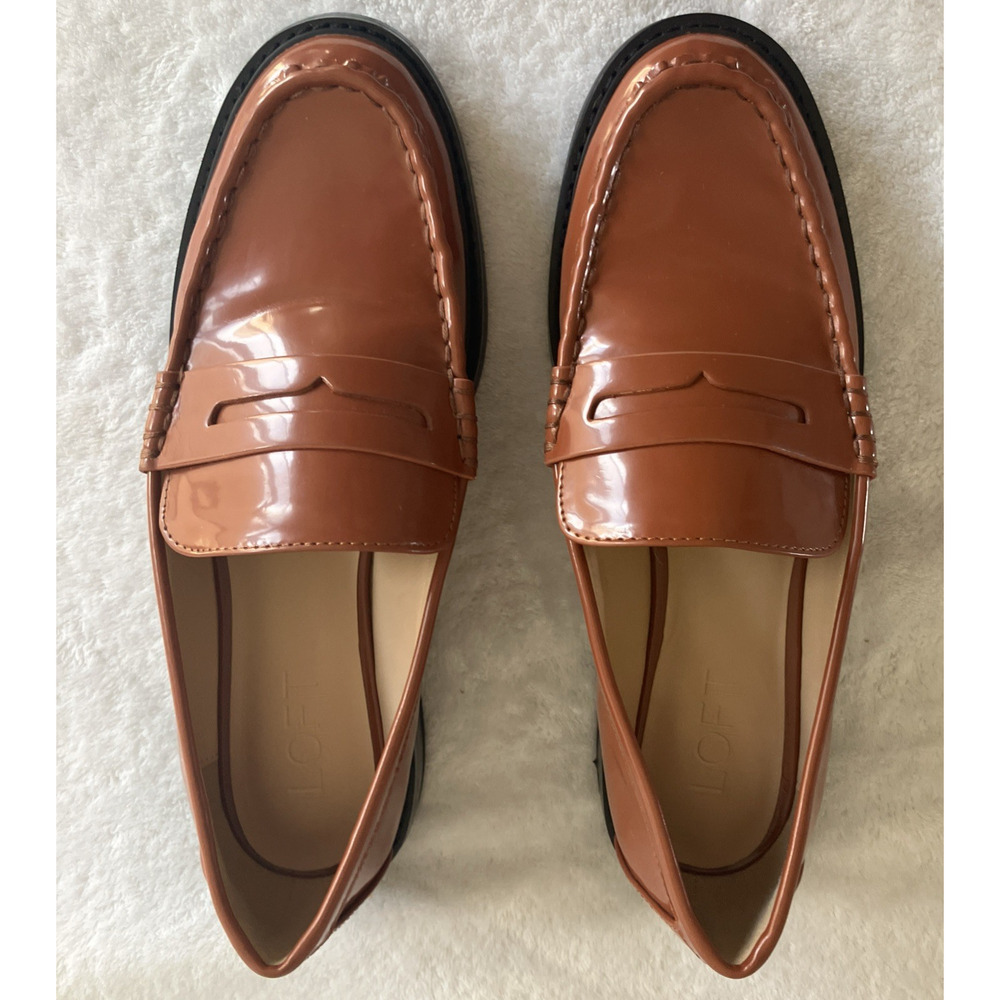 Loft Ann Taylor Penny Loafers Brown Womens Shoes Shinny 8.5M Old Money Preppy